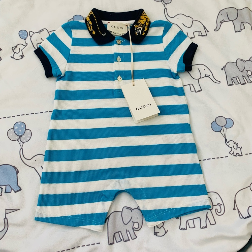 Gucci Blue and White Striped Kids Bodysuit